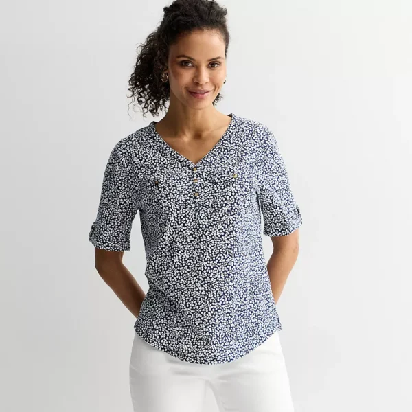 Women's Croft & Barrow® Elbow Sleeve Utility Henley Top