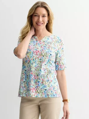Women's Croft & Barrow® Elbow-Sleeve Splitneck Top