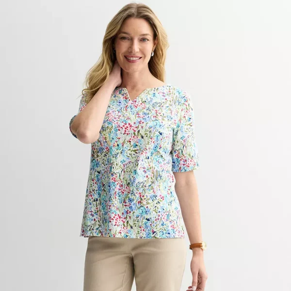 Women's Croft & Barrow® Elbow-Sleeve Splitneck Top