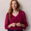 Women's LC Lauren Conrad 3/4 Sleeve Ruffle Front Blouse with Tucks
