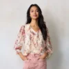 Women's LC Lauren Conrad 3/4 Sleeve Ruffle Front Blouse with Tucks