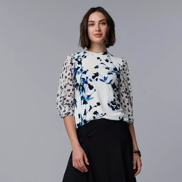 Women's Simply Vera Vera Wang Mixed Media Twist Sleeve Top