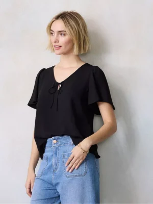Women's LC Lauren Conrad Tie-Front Keyhole Flutter Sleeve Woven Top